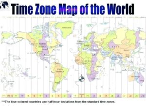 Free Printable World Time Zone Map with Countries in PDF - Blank World Map