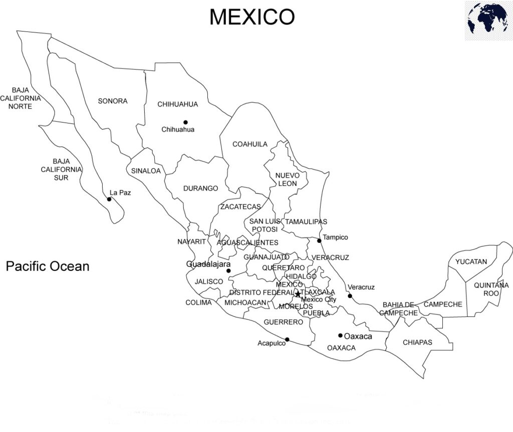 Printable Blank Mexico Map with Outline, Transparent PNG Map