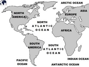 Printable World Map with Atlantic Ocean in PDF